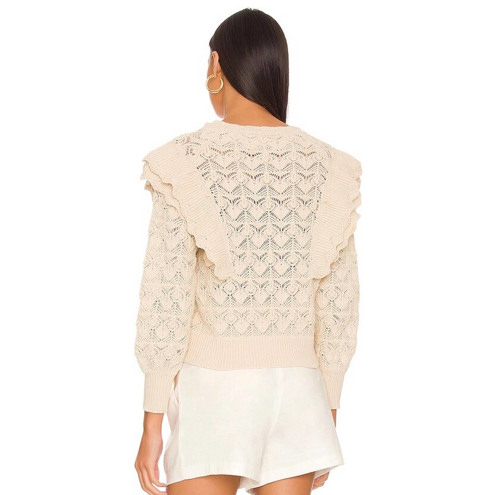 LINE + DOT Diane Sweater Womens Large Cream Crochet Ruffle Shoulder Round Neck - Picture 4 of 15
